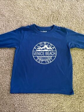 Gildan Blue Long Sleeve Tee with White Venice Beach Graphic